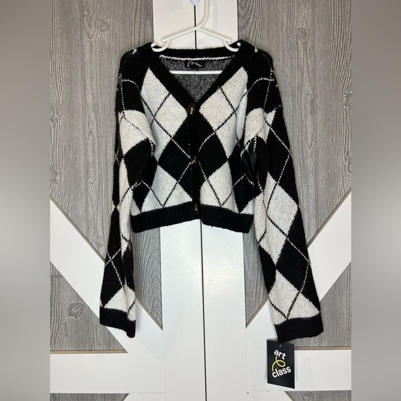 art class Other - D14.01 NWT Art Class Black & White Argyle Girls Cardigan S (6/7)